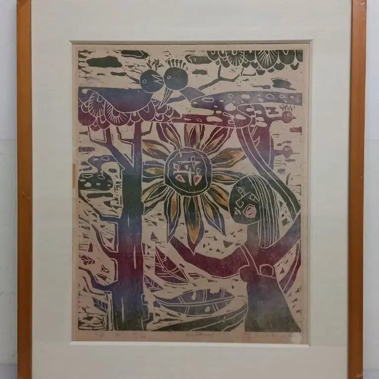 [BUNJANG] Kim Boo-ja Woodblock Print - Girlhood (Edition 17/30), 53x42cm with Certificate of Authenticity / 김부자 판화-Girlhood(53x42)/목판화/에디션17번/보증서