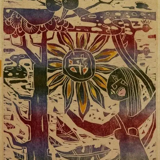 [BUNJANG] Kim Boo-ja Woodblock Print - Girlhood (Edition 17/30), 53x42cm with Certificate of Authenticity / 김부자 판화-Girlhood(53x42)/목판화/에디션17번/보증서