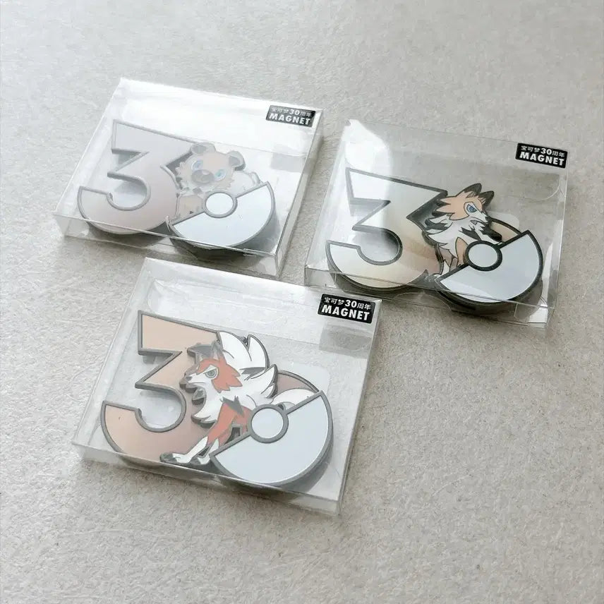 [BUNJANG] Pokemon 30th Anniversary Magnet Set (Midday Lycanroc, Midnight Lycanroc, Rockruff) / 포켓몬 중포센 30주년 마그넷 암멍이, 한낮의 루가루암, 황혼의 루가루암 3종 일괄