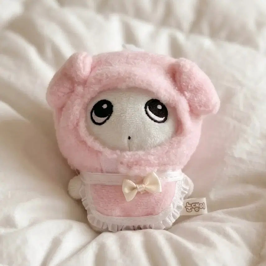 [BUNJANG] 10cm Doll Clothes Pink Bear Hat, Ribbon, Bib Set / 10cm인형 옷 핑크 곰, 털모자 리본 턱받이 세트