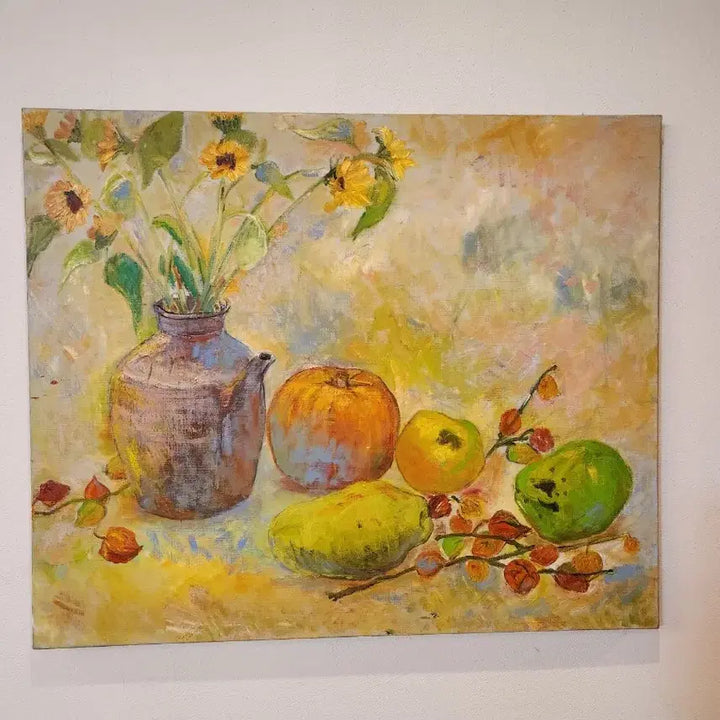 [BUNJANG] Lee Hyun-soon "Flowers and Fruits in a Vase" Oil Painting (20F) / [서양화가 이현순 작가 작품 - 화병 속의 꽃과 과일 (20F)]