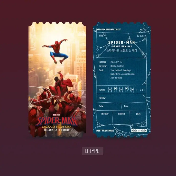 [BUNJANG] Spider-Man: Brand New Day Original Ticket Set A &amp; B / [2종일괄] 스파이더맨 브랜드 뉴 데이 오리지널티켓 오티 A타입 B타입