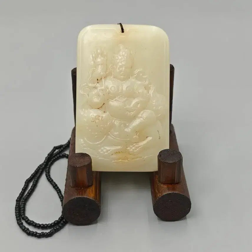[BUNJANG] Tibetan Buddha Relief Carved Jade Pendant Necklace - Chinese Antique Art Collectible / 티벳불 양각 조각 옥패 목걸이 중국 골동품 고미술품 수집품 불교 불상