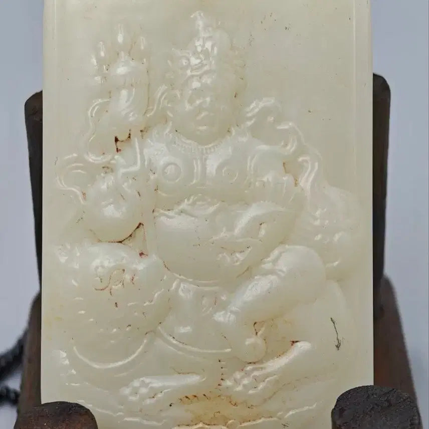 [BUNJANG] Tibetan Buddha Relief Carved Jade Pendant Necklace - Chinese Antique Art Collectible / 티벳불 양각 조각 옥패 목걸이 중국 골동품 고미술품 수집품 불교 불상
