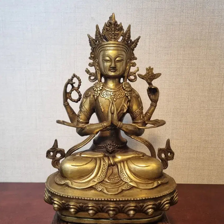 [BUNJANG] Tibetan Bronze Amitabha Buddha Statue - Height 28cm / [동 불상] 티베트 연꽃 염주 사비관음보살 좌상 - 높이28cm
