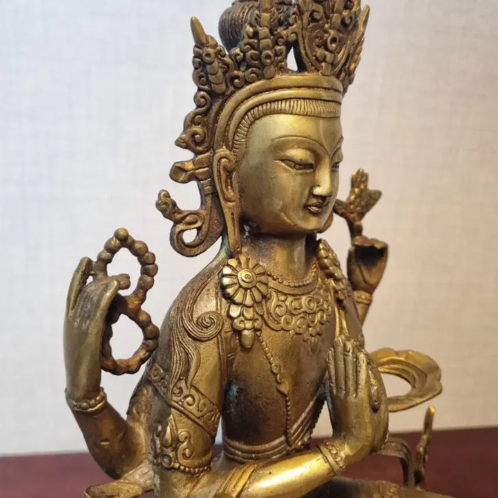[BUNJANG] Tibetan Bronze Amitabha Buddha Statue - Height 28cm / [동 불상] 티베트 연꽃 염주 사비관음보살 좌상 - 높이28cm