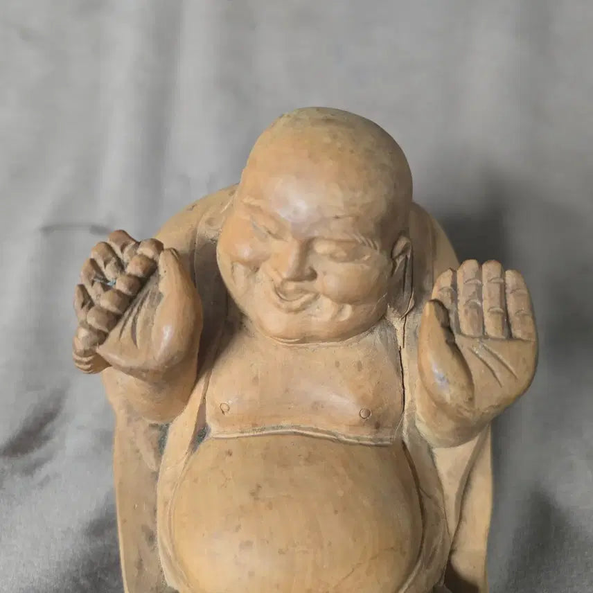 [BUNJANG] Hand-Carved Wooden Budai Statue / 원목 포대화상 목조각 인테리어 소품