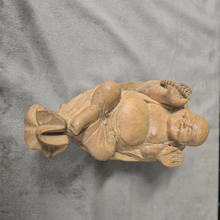 [BUNJANG] Hand-Carved Wooden Budai Statue / 원목 포대화상 목조각 인테리어 소품