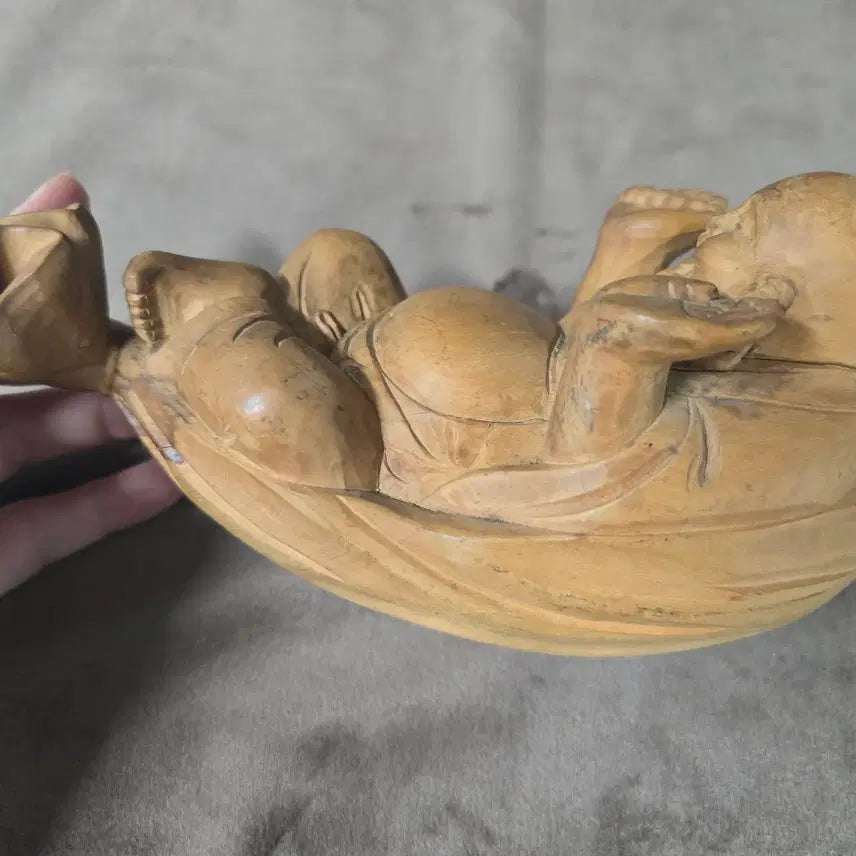 [BUNJANG] Hand-Carved Wooden Budai Statue / 원목 포대화상 목조각 인테리어 소품