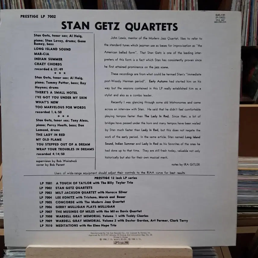[BUNJANG] Stan Getz Quartet Jazz LP / 재즈 민트 명반 스탄 게츠 쿼텟츠 LP 할인