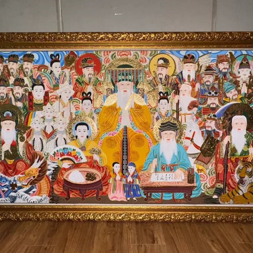 [BUNJANG] Elaborate Korean Shamanic Painting (Taenghwa) with Gold Leaf and Frame / 화려하고 정교한 무속 신앙 탱화