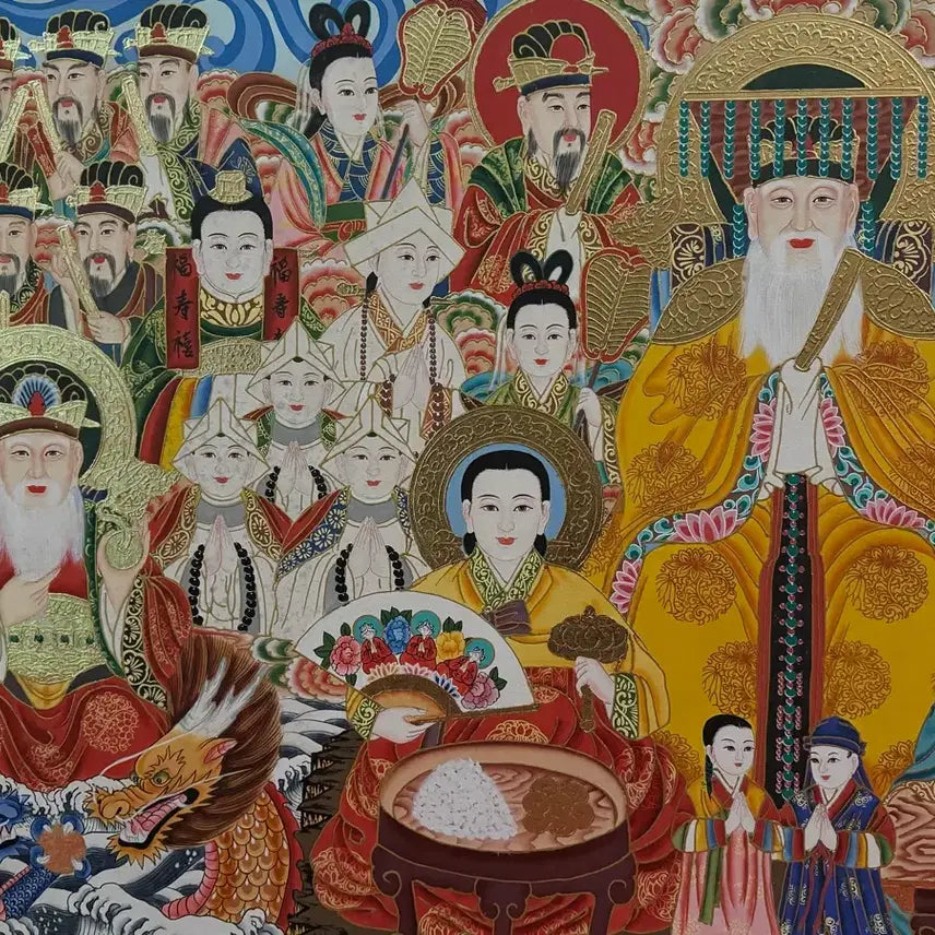 [BUNJANG] Elaborate Korean Shamanic Painting (Taenghwa) with Gold Leaf and Frame / 화려하고 정교한 무속 신앙 탱화