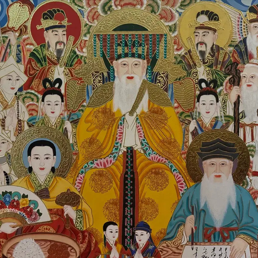 [BUNJANG] Elaborate Korean Shamanic Painting (Taenghwa) with Gold Leaf and Frame / 화려하고 정교한 무속 신앙 탱화