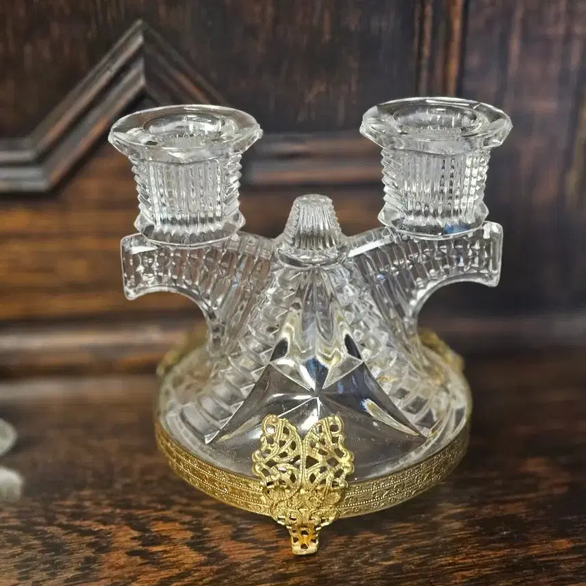 [BUNJANG] Vintage Brass and Crystal 2-Arm Candelabra / 빈티지 앤틱크리스탈 브라스장식 촛대 캔들홀더 2구