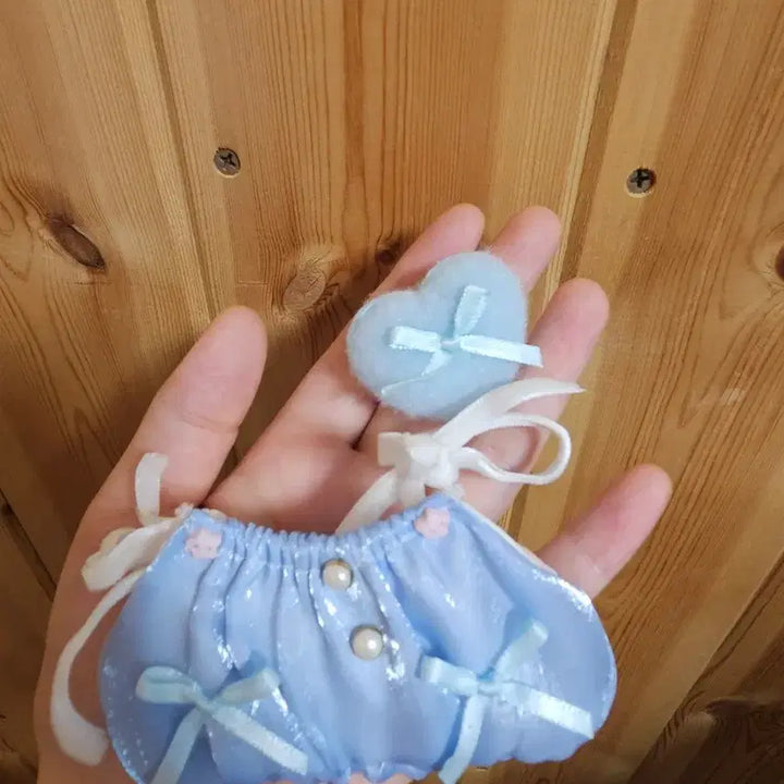 [BUNJANG] 10cm Doll Clothes with Blue Heart Hairpin / 10cm 솜인형 옷