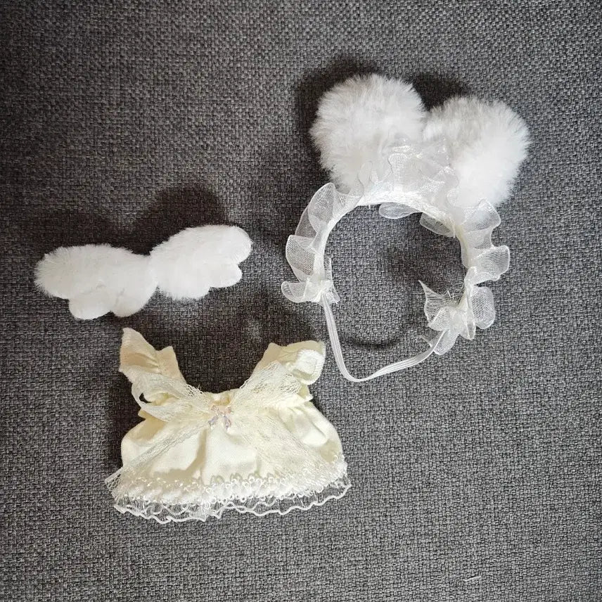 [BUNJANG] 10cm Doll Clothes Rabbit Ear Frill Headband, Wings, Dress Set / 10cm 솜인형 옷