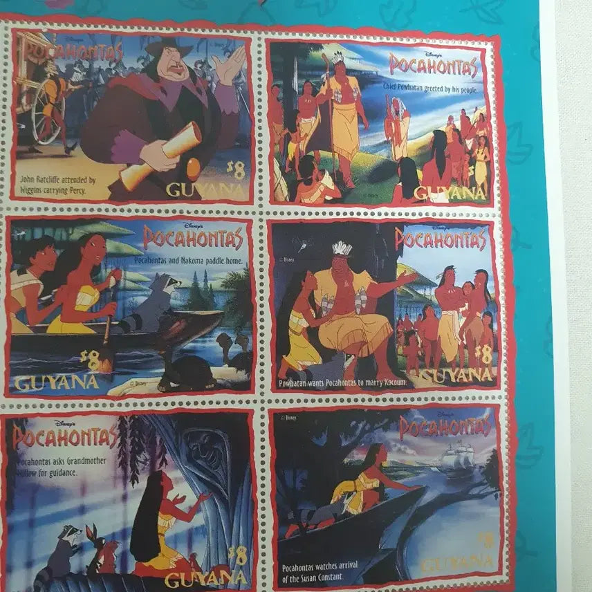 [BUNJANG] Disney Pocahontas Stamp Sheet Guyana 1995 Unused / 디즈니 포카혼타스 우표 전지