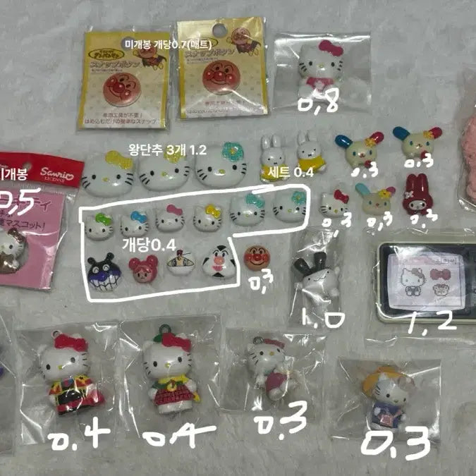 [BUNJANG] Vintage Button Collection: Hello Kitty, Doraemon, Anpanman, Sylvanian Families / 고전키티 고전도라에몽 고전호빵맨 단추 고전키티단추 피규어 실바니안