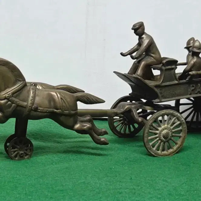[BUNJANG] Vintage British Police/Fire Patrol Solid Brass Horse Carriage (52cm, 4.25Kg) / *빈티지)영국 경찰/소방 순찰 황동 쌍두 마차(52cm/4.25Kg)