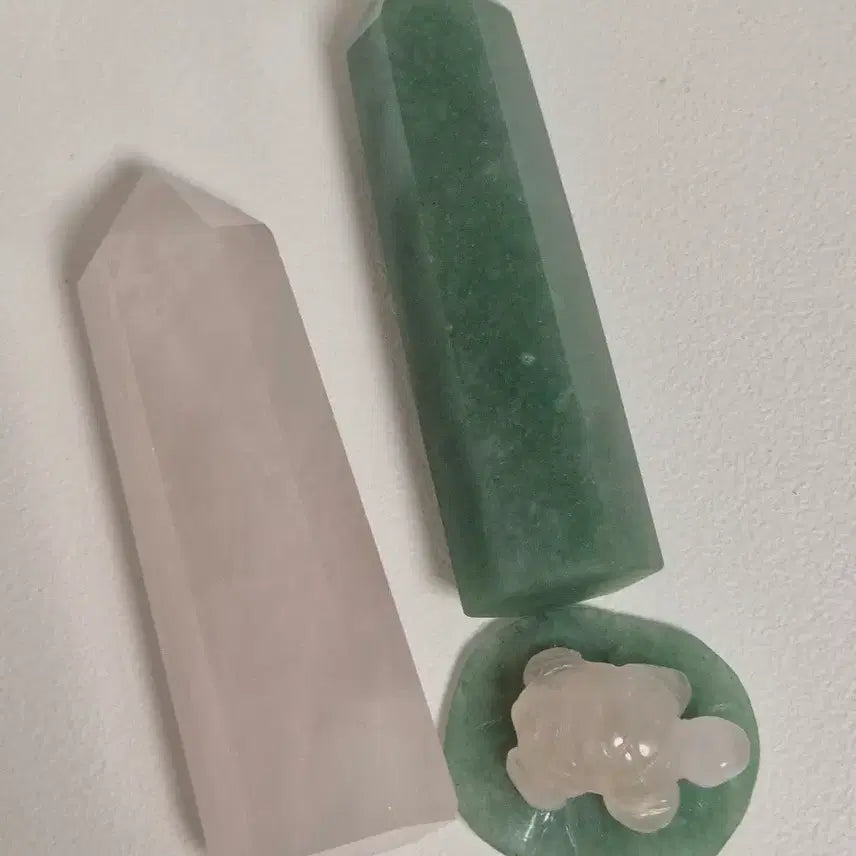 [BUNJANG] Natural Stone Set: Rose Quartz, Green Aventurine, Turtle Carving, Desk Decor / 천연원석 세트 인테리어 소품 (로즈쿼츠 , 그린 아벤츄린,거북이 카빙,포인트) 데스크테리어