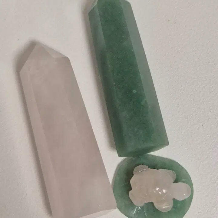 [BUNJANG] Natural Stone Set: Rose Quartz, Green Aventurine, Turtle Carving, Desk Decor / 천연원석 세트 인테리어 소품 (로즈쿼츠 , 그린 아벤츄린,거북이 카빙,포인트) 데스크테리어