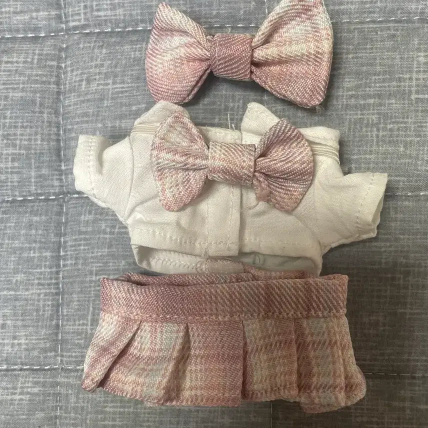 [BUNJANG] 10cm Doll Clothes Pink Checkered Ribbon Skirt Set / 10cm 인형 누이
