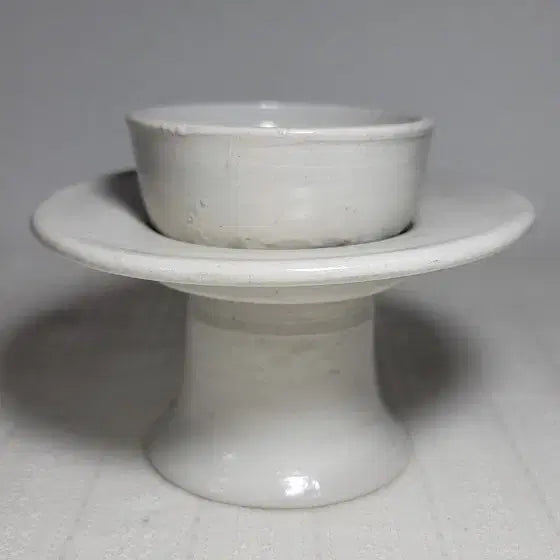 [BUNJANG] Joseon Dynasty Cheongsong White Porcelain "Janjangdae" (Cup Stand) with Cup / 청송백자 잔잔대(진품보장)