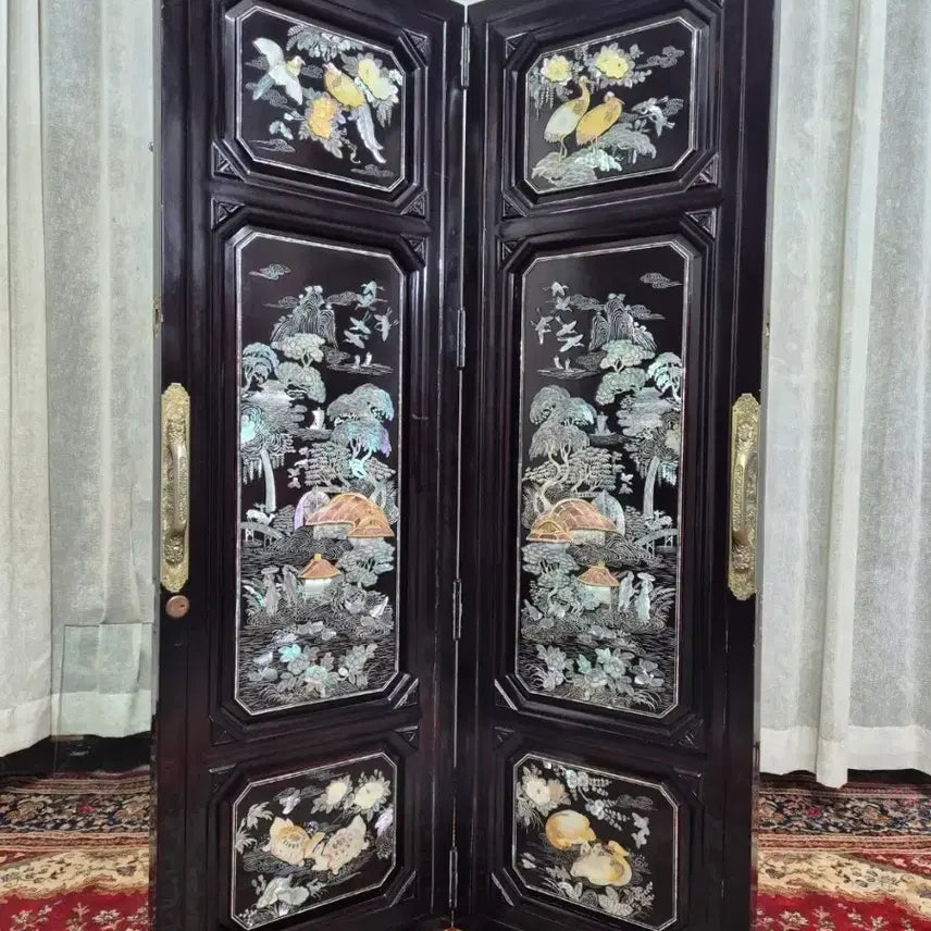 [BUNJANG] 1970s Vintage Tongyeong Segmented Mother-of-Pearl 2-Panel Folding Screen / No8-2 70S 빈티지 통영 세절자개 2폭 병풍