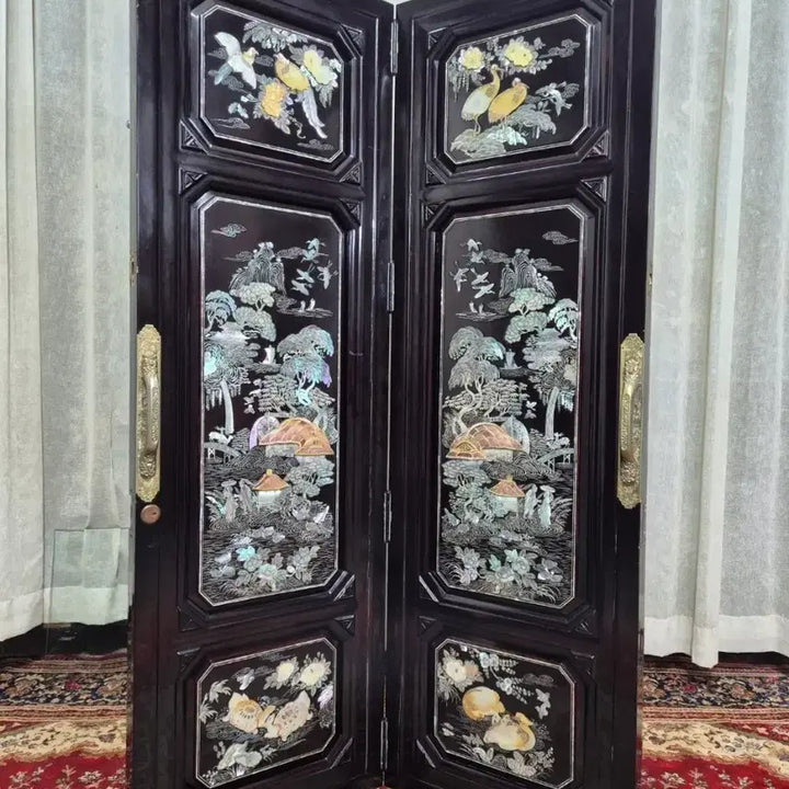 [BUNJANG] 1970s Vintage Tongyeong Segmented Mother-of-Pearl 2-Panel Folding Screen / No8-2 70S 빈티지 통영 세절자개 2폭 병풍