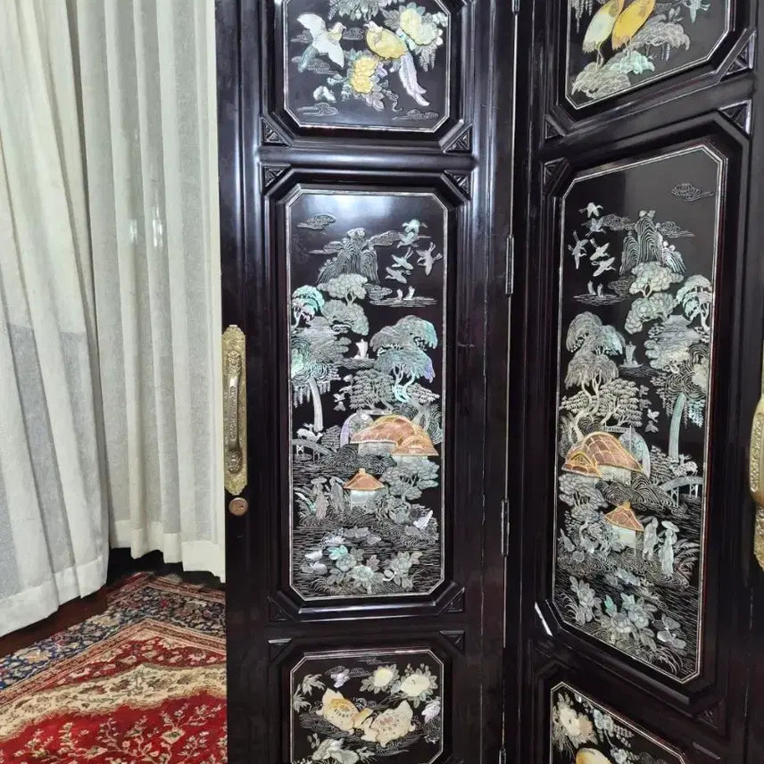 [BUNJANG] 1970s Vintage Tongyeong Segmented Mother-of-Pearl 2-Panel Folding Screen / No8-2 70S 빈티지 통영 세절자개 2폭 병풍