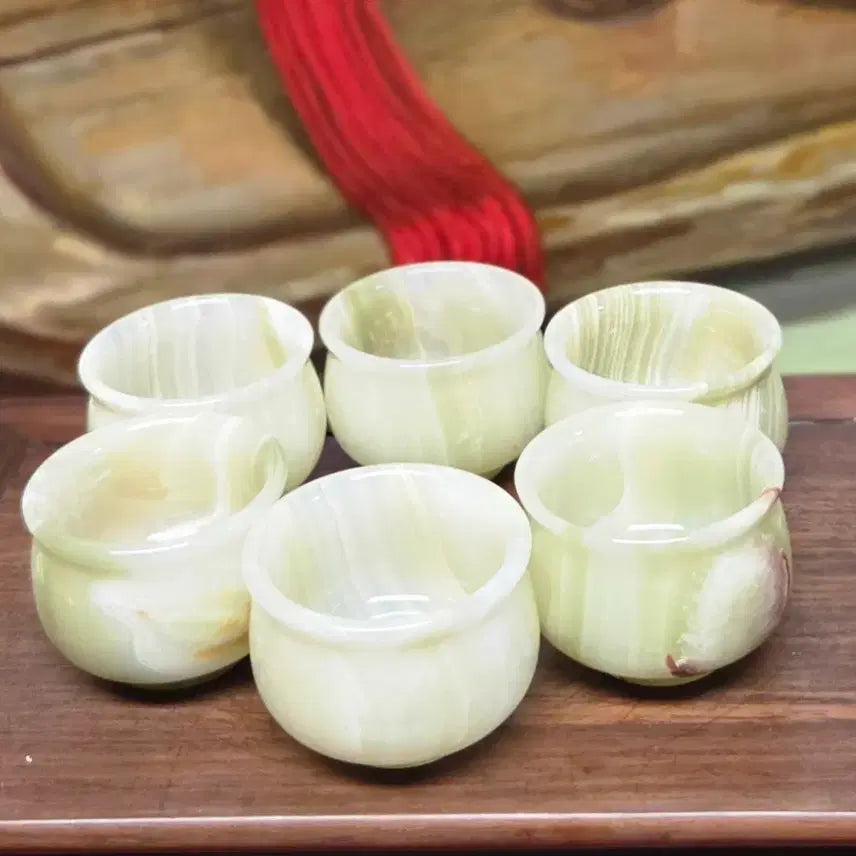 [BUNJANG] Natural Jade Tea/Soju Cups Set of 6 with Storage Box / *천연옥 찻잔/술잔  6개 세트(4cm/100g)