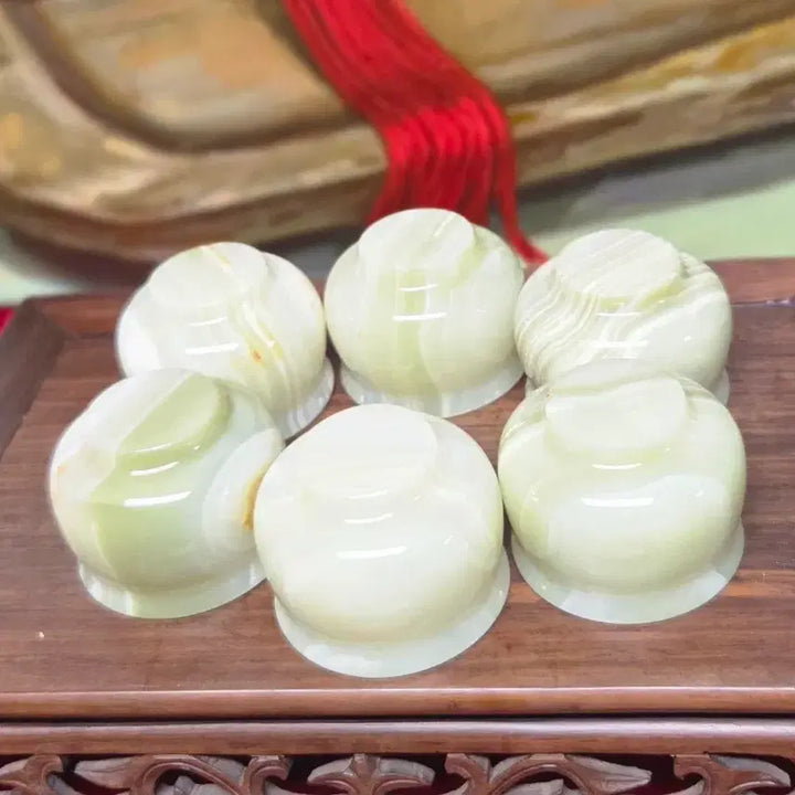 [BUNJANG] Natural Jade Tea/Soju Cups Set of 6 with Storage Box / *천연옥 찻잔/술잔  6개 세트(4cm/100g)