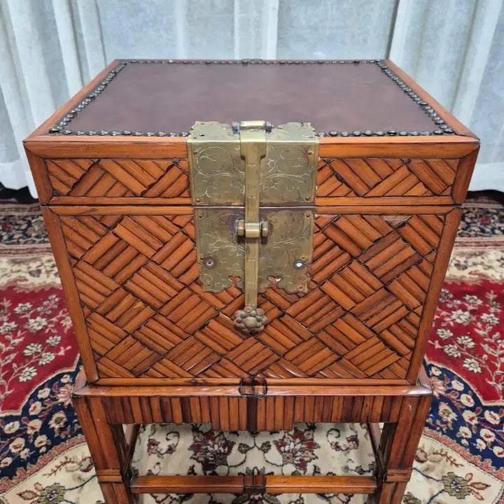 [BUNJANG] Oriental Vintage Asian Classic Teak &amp; Bamboo Chest Stand Box / 오리엔탈빈티지 아시안 클래식 티크 뱀부 체스트 스탠드 박스