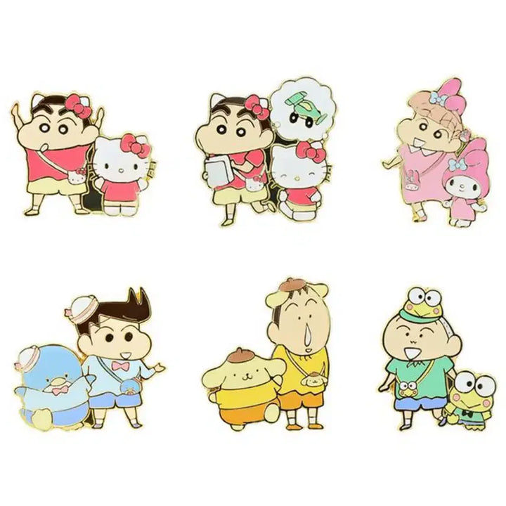 [BUNJANG] Crayon Shin-chan x Sanrio Random Pin Badge Set (6 types) / 크레용신짱 짱구 X 산리오 랜덤 핀뱃지 6종