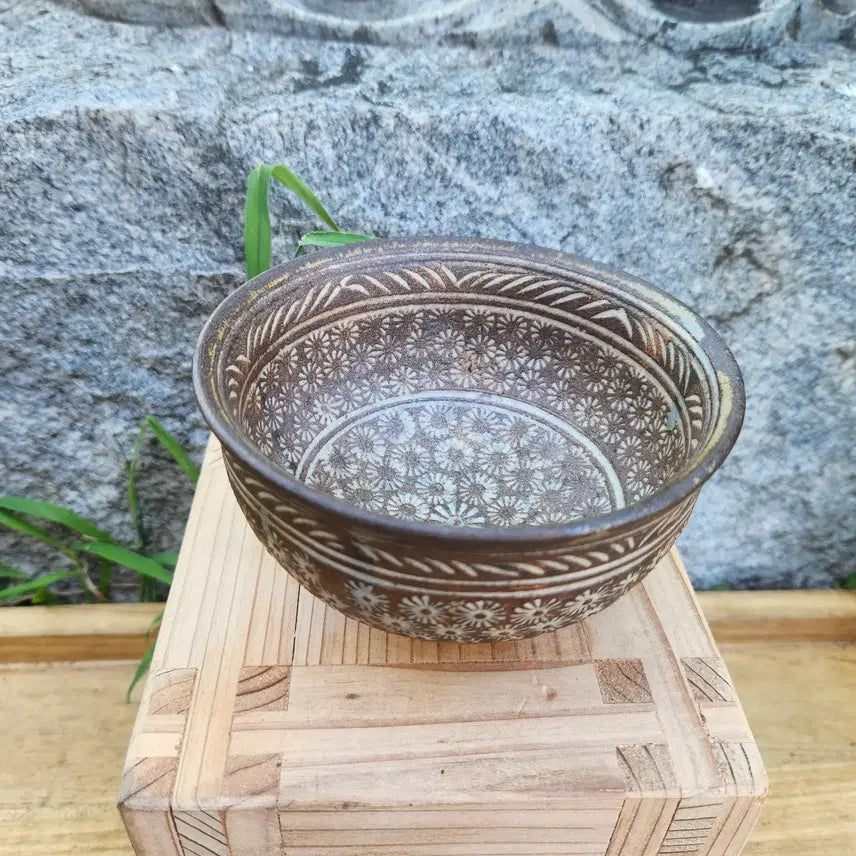 [BUNJANG] Buncheong Ware Inhwa Dumb Bell Tea Bowl / 분청사기 인화문 다완
