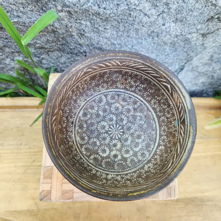[BUNJANG] Buncheong Ware Inhwa Dumb Bell Tea Bowl / 분청사기 인화문 다완