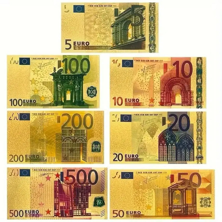 [BUNJANG] Euro Gold Foil Commemorative Coins 7-Piece Set / 유로 금박 기념화폐 7종 세트 플라스틱 공예품 기념품 수집용