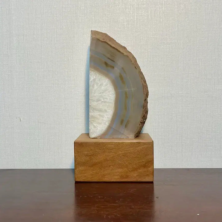 [BUNJANG] Natural Agate Slice with Wooden Stand / 천연 마노석 원석(원목좌대포함)