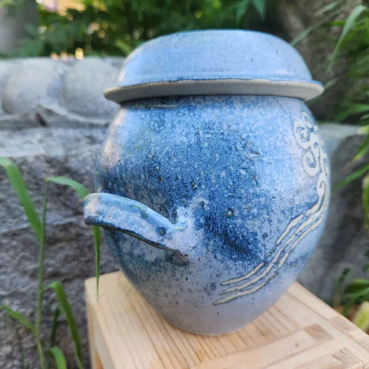 [BUNJANG] 1980s Blue Glaze Ewer-Shaped Tea Caddy / 80년대 청채 항아리형 차호