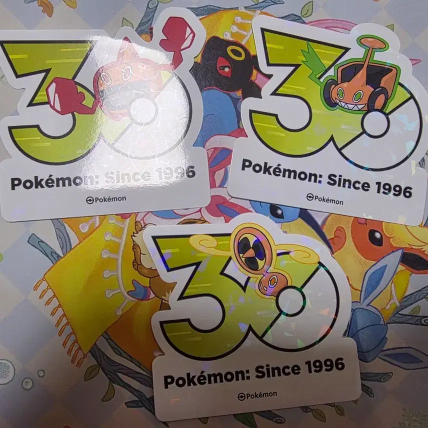 [BUNJANG] Pokemon 30th Anniversary Logo Sticker Set (Hitohotomo, Spin Rotom, Cut Rotom) / 포켓몬스터 팝업스토어 30주년 로고 스티커 히트로토무 스핀로토무  커트로토무 일괄
