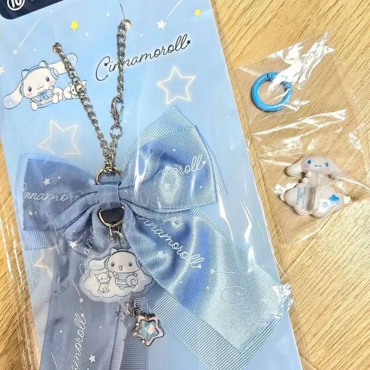[BUNJANG] Cinnamoroll Ribbon Charm Keychain + Keychain Hanger Gacha Set / 시나모롤 쿠지 상품 리본 참 키링+키링 행거 가챠