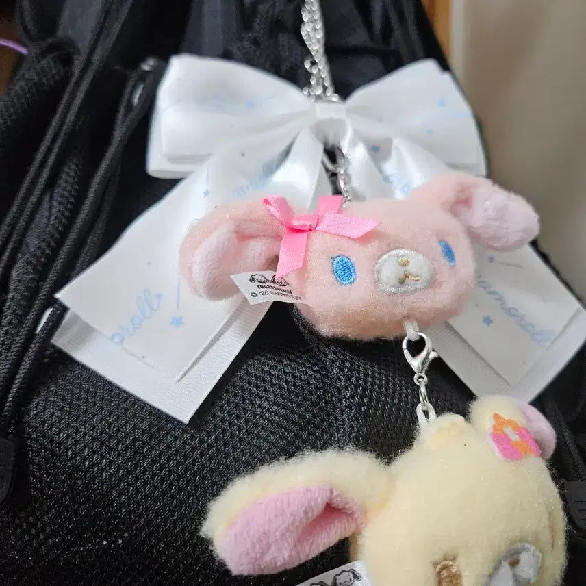 [BUNJANG] Cinnamoroll Ribbon Charm Keychain + Keychain Hanger Gacha Set / 시나모롤 쿠지 상품 리본 참 키링+키링 행거 가챠