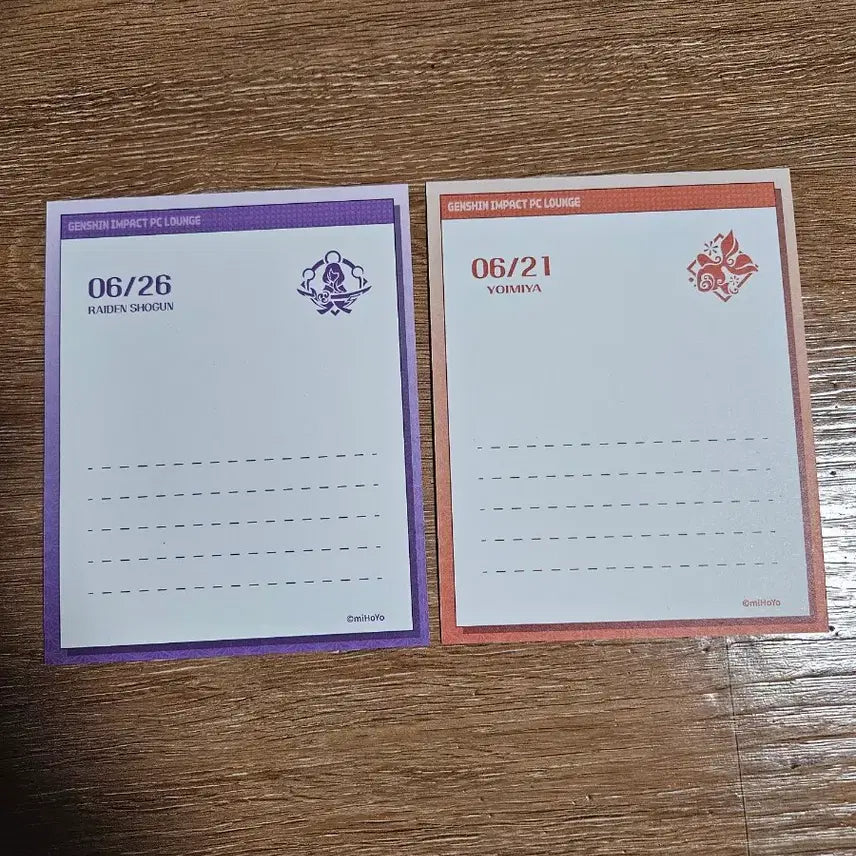 [BUNJANG] Genshin Impact PC Lounge Yoimiya &amp; Raiden Shogun Postcard Set / 원신 pc라운지 요이미야 + 라이덴 쇼군 엽서 굿즈