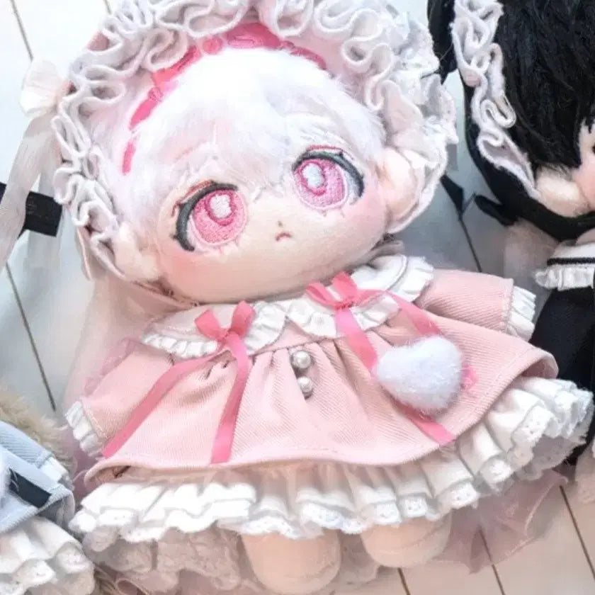 [BUNJANG] 10cm Doll Clothes Plush Pink Bonnet Dress Ribbon / 10cm 솜인형옷 우블 플르슈 핑크 보닛 원피스 무속성 누이옷 리본