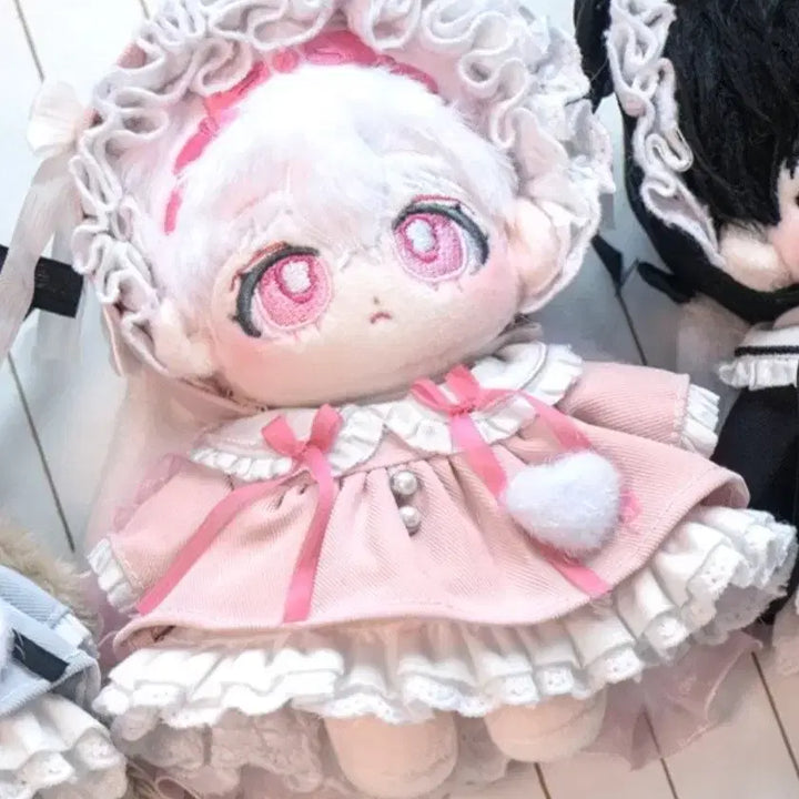 [BUNJANG] 10cm Doll Clothes Plush Pink Bonnet Dress Ribbon / 10cm 솜인형옷 우블 플르슈 핑크 보닛 원피스 무속성 누이옷 리본