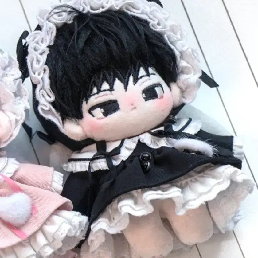 [BUNJANG] 10cm Plushie Outfit UBL Fleursh Black Bonnet Dress / 10cm 솜인형옷 우블 플르슈 블랙 검정 보닛 원피스 무속성 누이옷 리본