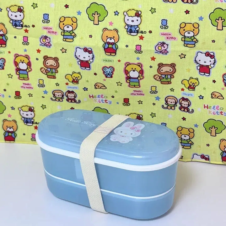 [BUNJANG] Vintage Hello Kitty Blue 2-Tier Lunchbox Container / 특가)고전키티 2단 도시락보관함