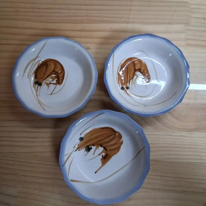 [BUNJANG] Celadon Set of 3 Shrimp Pattern Plates / 603 새우 그림 외사기 접시 3개