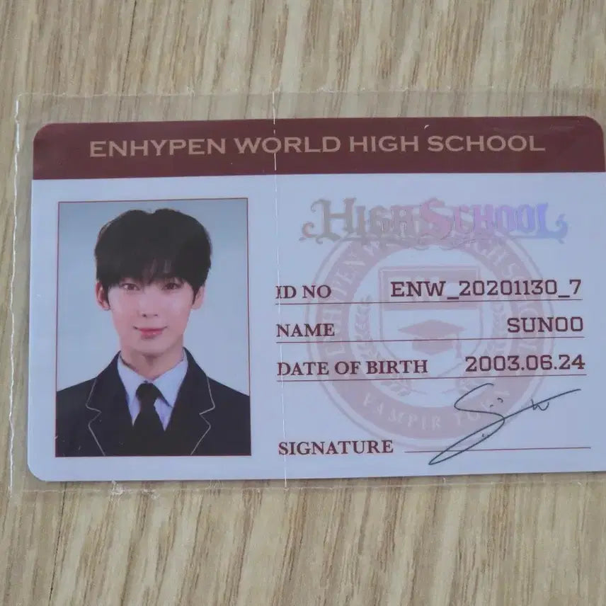 [BUNJANG] ENHYPEN Sunoo World High School Student ID Card / 엔하이픈 월드 하이스쿨 선우 미사용 sp카드