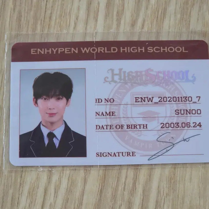 [BUNJANG] ENHYPEN Sunoo World High School Student ID Card / 엔하이픈 월드 하이스쿨 선우 미사용 sp카드